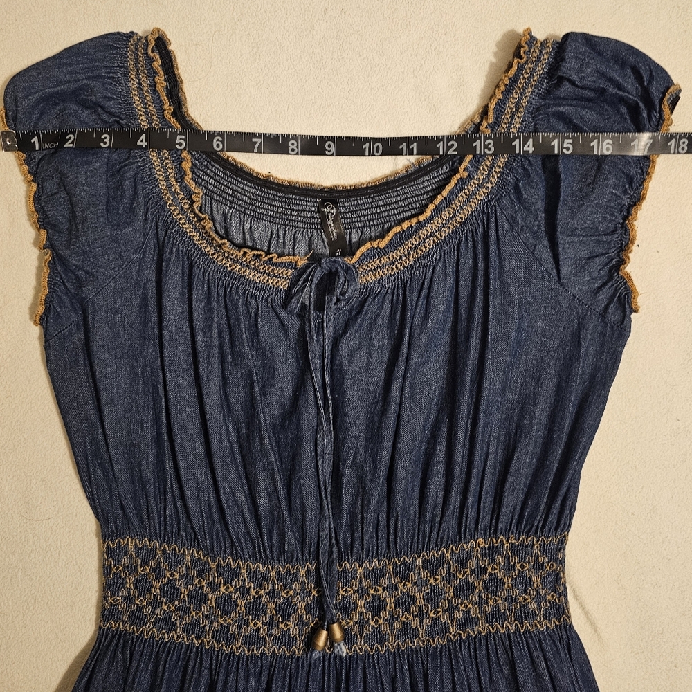 NEW! INDIGO & LACE Women's Blue Dress Elastic Waistband 100% Cotton SIZE MEDIUM. - Picture 9 of 13